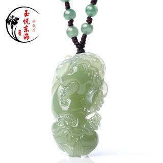 玉悦东海  和田玉貔貅吊坠男女款冰底晴水绿皮休挂件青白玉皮丘玉项链